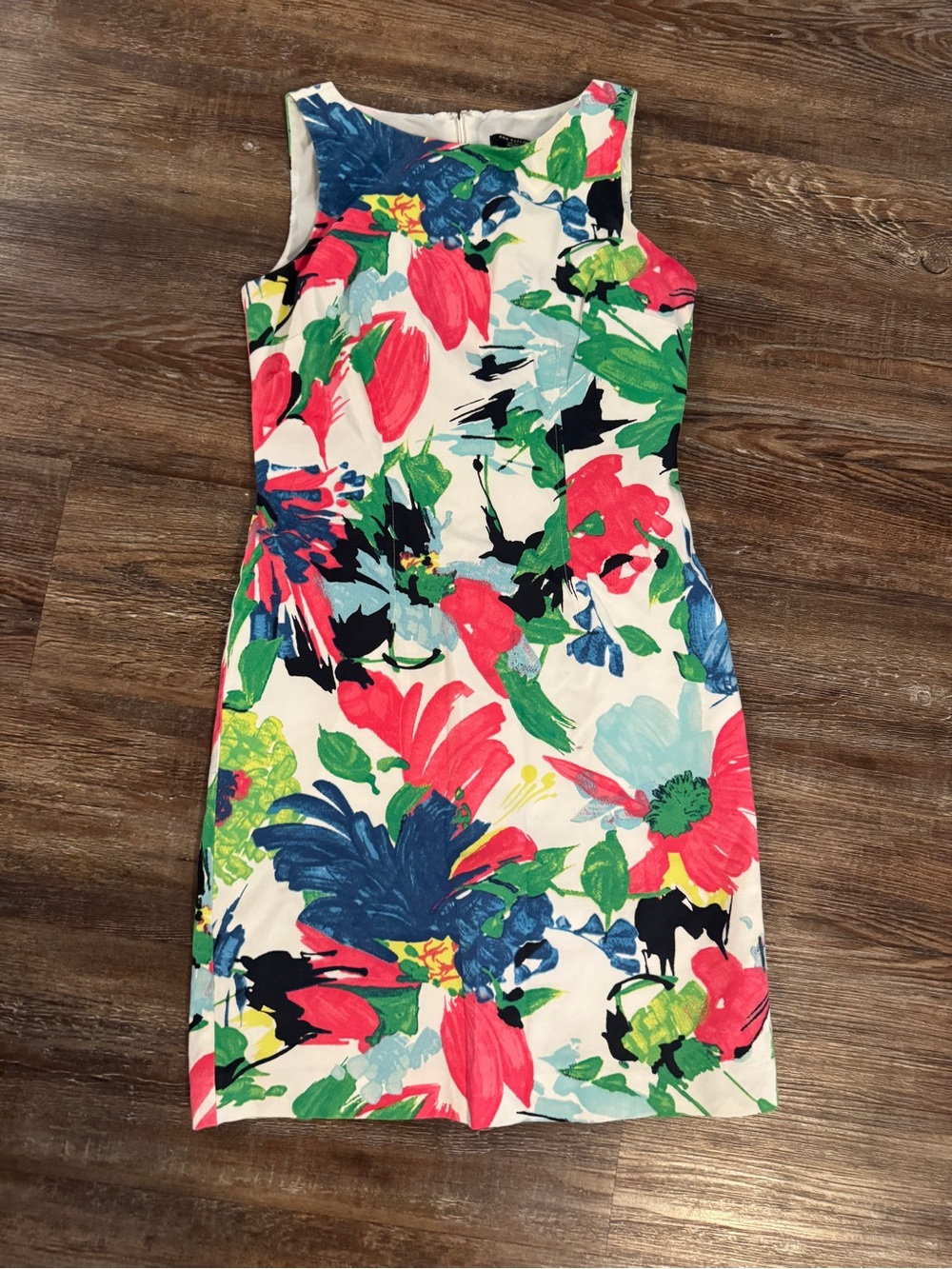Ann Taylor White Floral Sheath Dress with Pink, Blue & Green Print